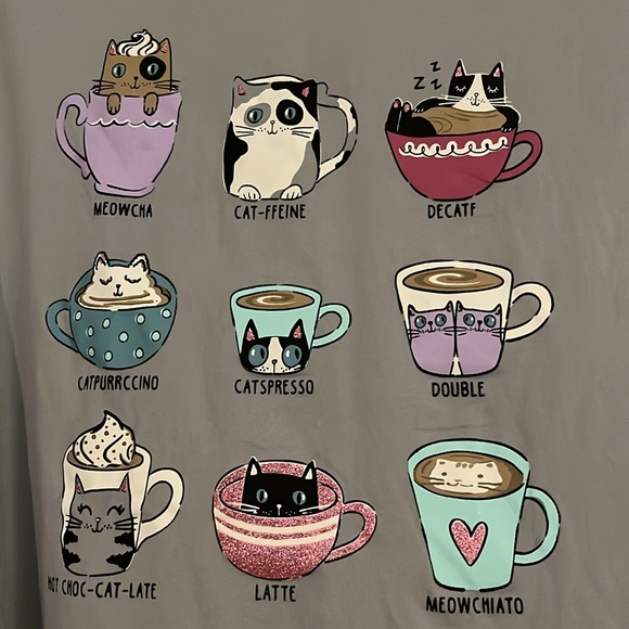 Secret Treasures Coffee Cats Sleep Shirt Size L (12-14) TOP ONLY - Picture 2 of 6